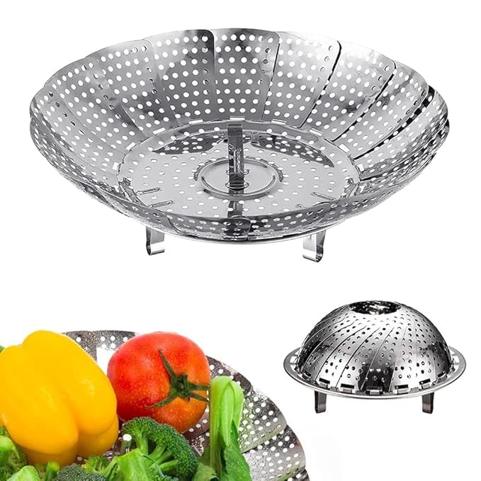 BLACK SPARROW Vegetable Steamer Basket Premium Stainless Steel Veggie collapsible Folding Momos Steamer Basket Kitchen Essential Foldable Vegetable Steamer for Cooking to Fit Various Size Pot - Image 1