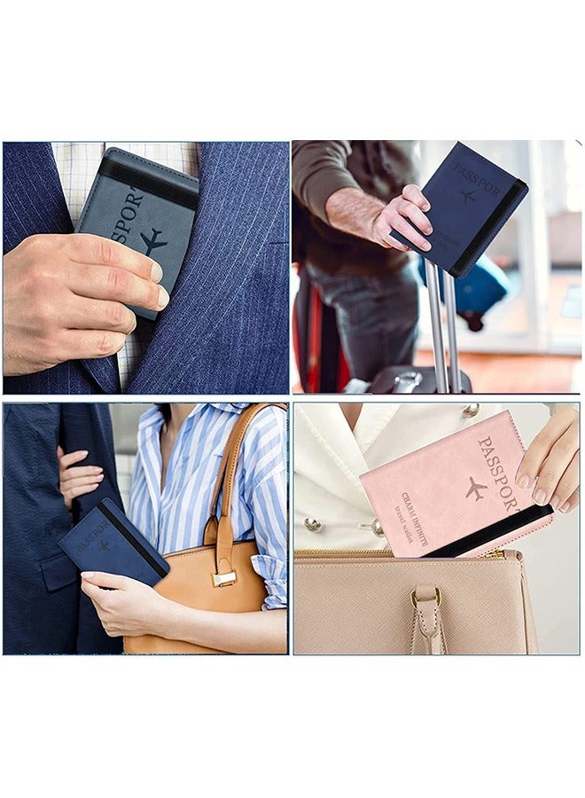 باسبورتو حافظة غطاء حامل جواز السفر مع حزام مطاطي، واقي منظم المستندات من جلد البولي يوريثان T Tersely PU، لبطاقات الائتمان والهوية، وبطاقات الصعود (أزرق) - Image 3