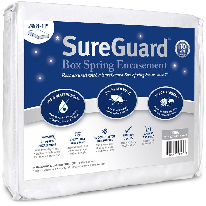 SureGuard Mattress Protectors Split King Size SureGuard Box Spring Encasement Pack  100 Waterproof Bed Bug Proof Hypoallergenic  Premium Zippered SixSided Covers White 