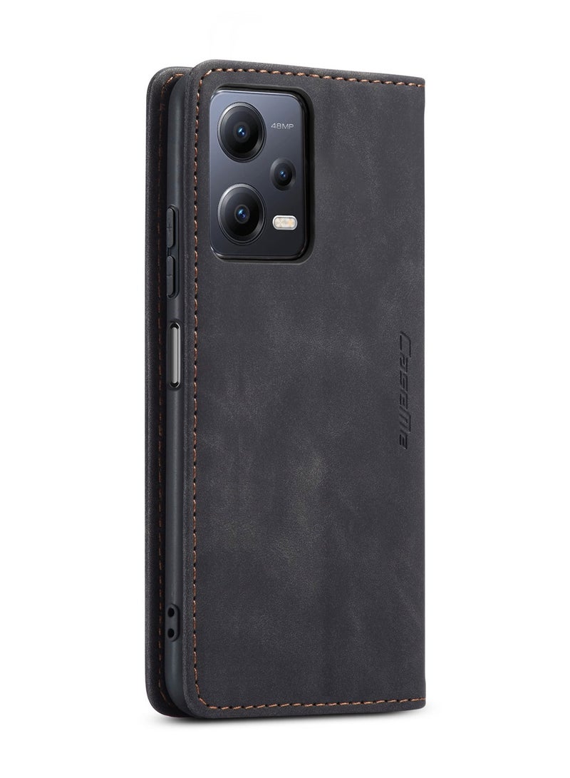 CaseMe RedMi Note 12 5G /XiaoMi Poco X5  5G Case Wallet Case Book Folding Flip Folio Case with Magnetic Kickstand Card Slots Protective Cover - Black - Image 3