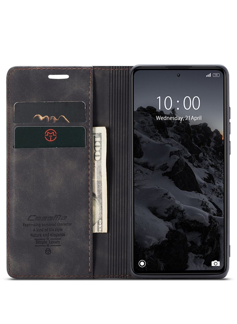 CaseMe RedMi Note 12 5G /XiaoMi Poco X5  5G Case Wallet Case Book Folding Flip Folio Case with Magnetic Kickstand Card Slots Protective Cover - Black - Image 4