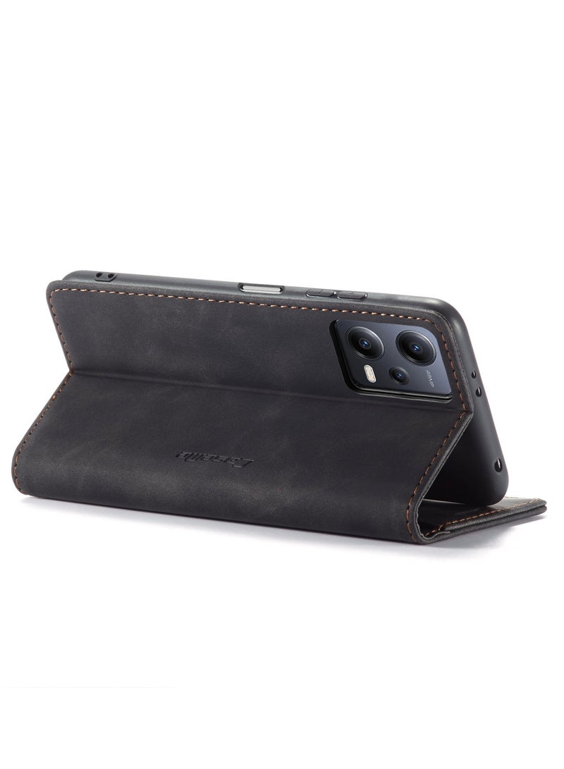 CaseMe RedMi Note 12 5G /XiaoMi Poco X5  5G Case Wallet Case Book Folding Flip Folio Case with Magnetic Kickstand Card Slots Protective Cover - Black - Image 5