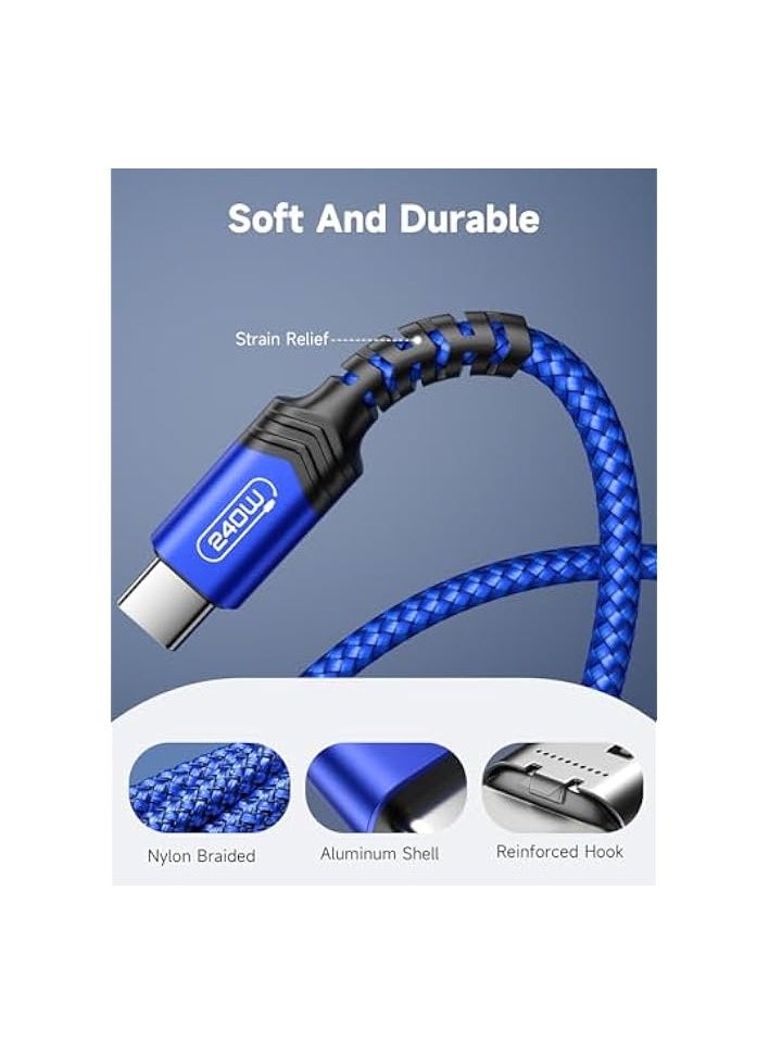 JSAUX 240W USB C Cable 3M, USB C to USB C Cable PD 3.1 5A Type C Fast Charge Cable for iPhone 15/15 Pro/15 Pro Max, MacBook Pro Air, iPad Pro Air, Dell XPS, Samsung Galaxy S24/S23/S22/S21, Pixel-Blue  - Image 4