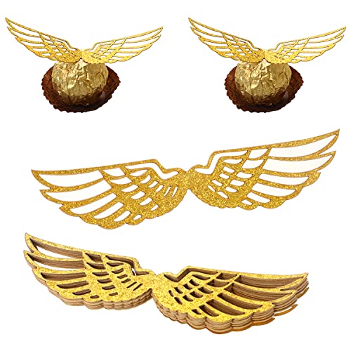 Sliverdew 50PCS Wizard Party Chocolate Decoration Wings Chocolate Decoration Wings Wafer Cupcake Toppers with 50pcs Glue Point Wafer Cupcake Toppers for Anniversary Birthday Wedding - Image 1