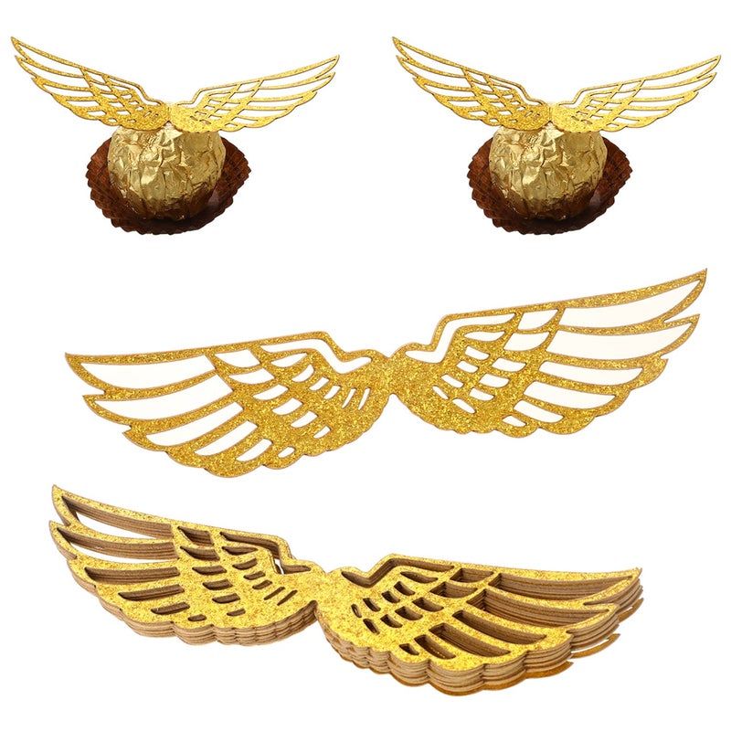 Sliverdew 50PCS Wizard Party Chocolate Decoration Wings Chocolate Decoration Wings Wafer Cupcake Toppers with 50pcs Glue Point Wafer Cupcake Toppers for Anniversary Birthday Wedding - Image 2