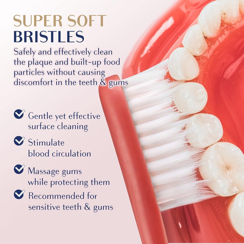 Royal Denta فرشاة أسنان ناعمة جدًا للبالغين، بشعيرات ناعمة للغاية، فرشاة يدوية مزودة بشعيرات ذات طول مزدوج مدمجة بجزيئات الفضة للأسنان واللثة الحساسة، تزيل البلاك بلطف، مصنوعة في كوريا (لون أحمر قرمزي) - Image 4