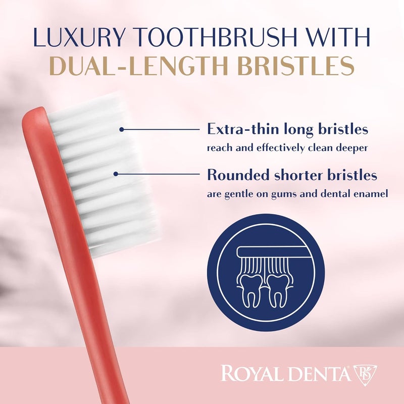 Royal Denta فرشاة أسنان ناعمة جدًا للبالغين، بشعيرات ناعمة للغاية، فرشاة يدوية مزودة بشعيرات ذات طول مزدوج مدمجة بجزيئات الفضة للأسنان واللثة الحساسة، تزيل البلاك بلطف، مصنوعة في كوريا (لون أحمر قرمزي) - Image 2