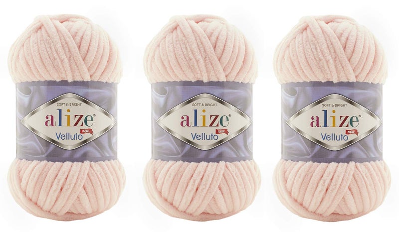 Alize Velluto 100 MicroPolyester Baby Blanket Yarn Lot of 3 skn 225 Yards 3x100gram Yarn Weight Super Bulky 6 340 Powder