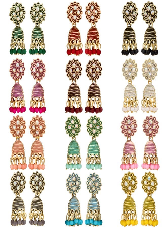 DEW MAT Jhumkas for women traditional Earrings For Women Floral Design Traditional Drop Jhumke For Women Girls Love Gifts 12 Pair of Earrings. - Image 1
