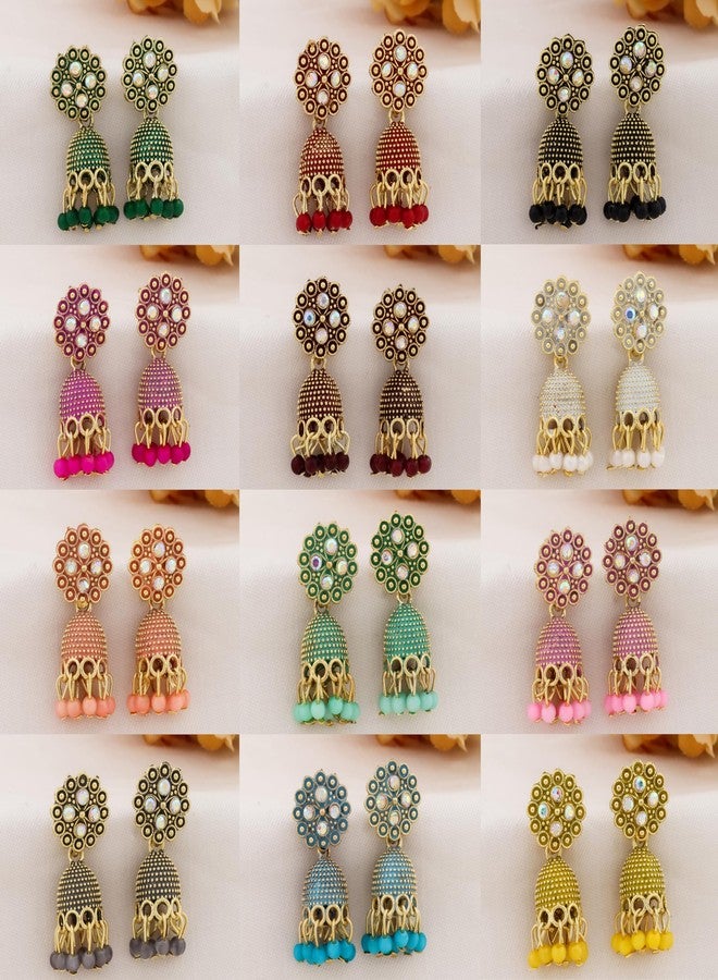 DEW MAT Jhumkas for women traditional Earrings For Women Floral Design Traditional Drop Jhumke For Women Girls Love Gifts 12 Pair of Earrings. - Image 4