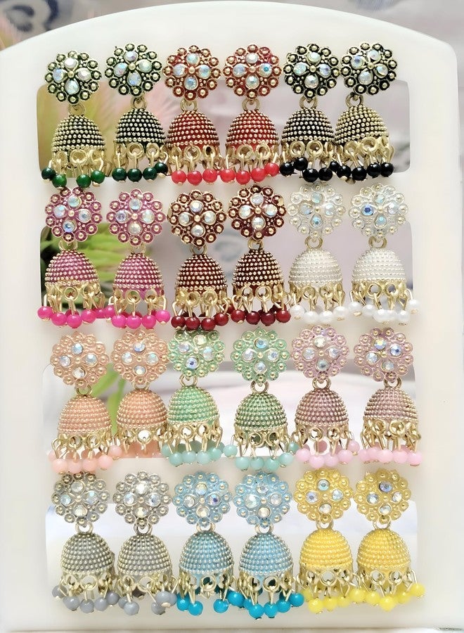 DEW MAT Jhumkas for women traditional Earrings For Women Floral Design Traditional Drop Jhumke For Women Girls Love Gifts 12 Pair of Earrings. - Image 3