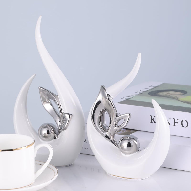 XMGZQ XMGZQ White Home Decor Accent Art Mid Century Modern Decor White and Silver Living Room Decor and Accessories Silver Centerpieces for Tables Abstract Ceramic Statue and Sculpture  - Image 5