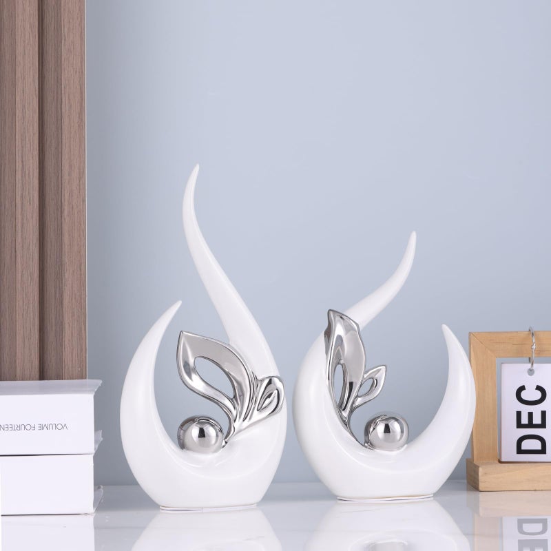 XMGZQ XMGZQ White Home Decor Accent Art Mid Century Modern Decor White and Silver Living Room Decor and Accessories Silver Centerpieces for Tables Abstract Ceramic Statue and Sculpture  - Image 3