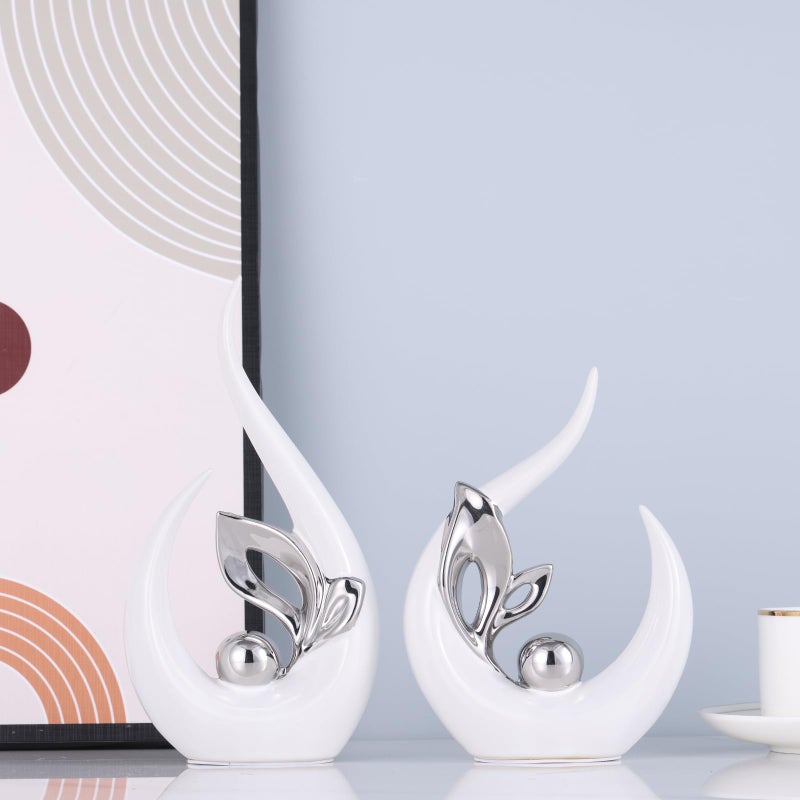 XMGZQ XMGZQ White Home Decor Accent Art Mid Century Modern Decor White and Silver Living Room Decor and Accessories Silver Centerpieces for Tables Abstract Ceramic Statue and Sculpture  - Image 4