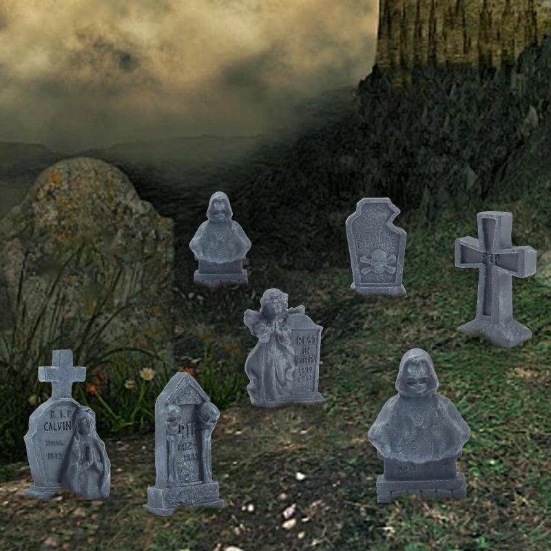 Bbiamsleep 12 Pcs Miniature Tombstones Figurine Mini Resin Tombstones Mini Gravestone Multiple Sizes Style For Mini House Graveyard Scene Diorama Crafts Halloween Decor Accessories - Image 5