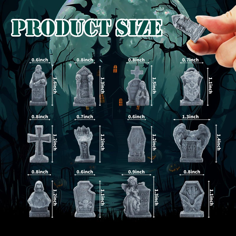 Bbiamsleep 12 Pcs Miniature Tombstones Figurine Mini Resin Tombstones Mini Gravestone Multiple Sizes Style For Mini House Graveyard Scene Diorama Crafts Halloween Decor Accessories - Image 2
