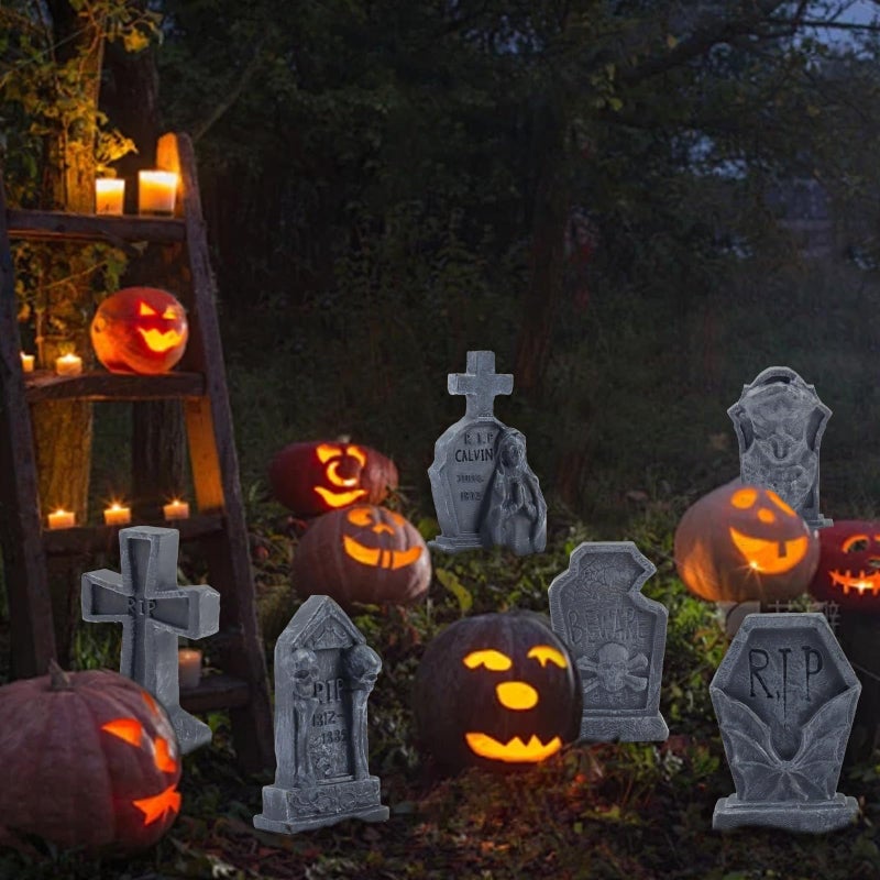 Bbiamsleep 12 Pcs Miniature Tombstones Figurine Mini Resin Tombstones Mini Gravestone Multiple Sizes Style For Mini House Graveyard Scene Diorama Crafts Halloween Decor Accessories - Image 3