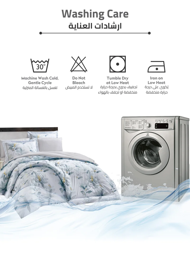 Donetella Comforter Set 6-Pcs King Size Printed Reversible Double Bed FIt 200 x 200 CM All Season Comforter With (350 GSM) Down Alternative Filling, Lavender Grey
