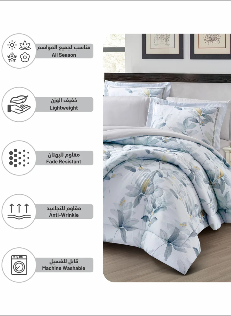 Donetella Comforter Set 6-Pcs King Size Printed Reversible Double Bed FIt 200 x 200 CM All Season Comforter With (350 GSM) Down Alternative Filling, Lavender Grey