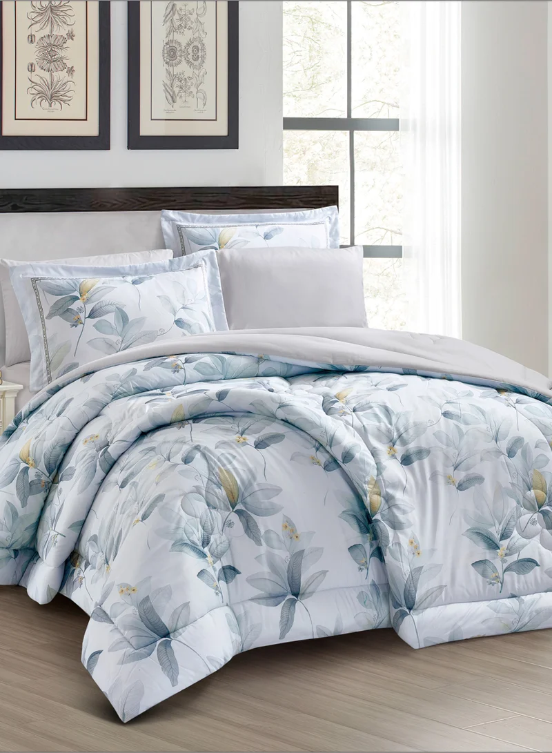 Donetella Comforter Set 6-Pcs King Size Printed Reversible Double Bed FIt 200 x 200 CM All Season Comforter With (350 GSM) Down Alternative Filling, Lavender Grey