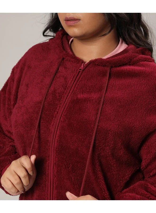 Instafab Plus Women's Carmine Red Zip-Front Fleece Hoodie