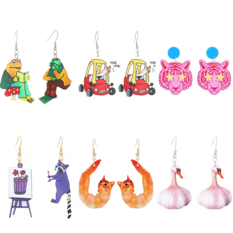 ofeankri Cross-Border Novelty Acrylic Earrings for Women - European Style Cartoon Frog & Raccoon Design - Image 1