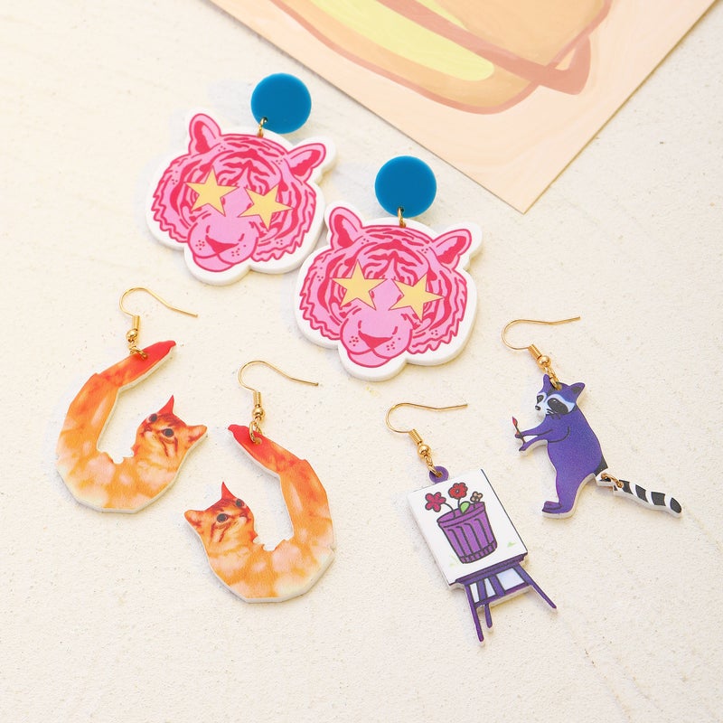 ofeankri Cross-Border Novelty Acrylic Earrings for Women - European Style Cartoon Frog & Raccoon Design - Image 2