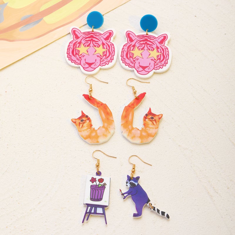 ofeankri Cross-Border Novelty Acrylic Earrings for Women - European Style Cartoon Frog & Raccoon Design - Image 3