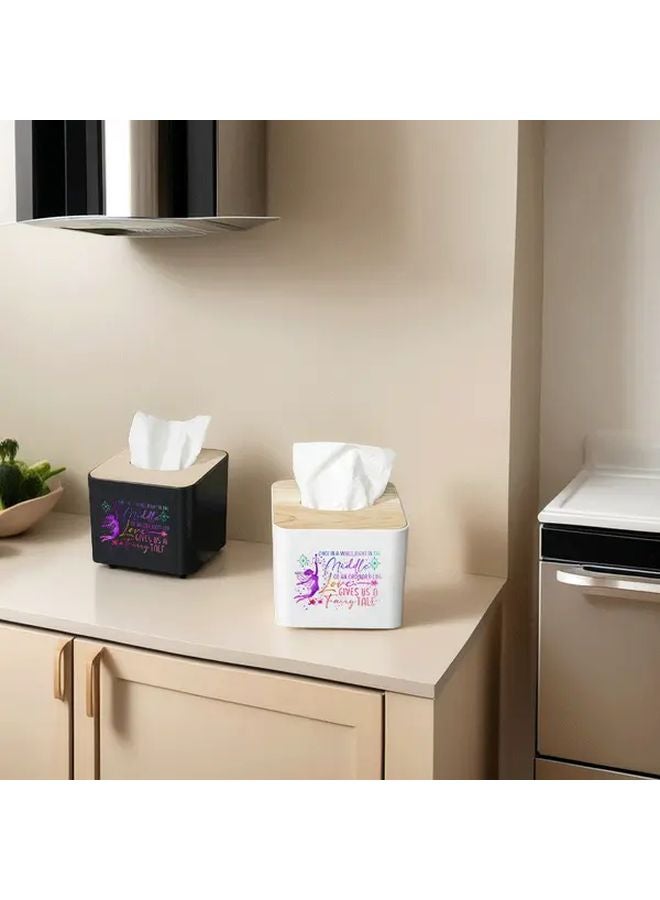 Black Tissue Box With Bamboo Lid Modern Square Holder For Bathroom And Office - Image 2