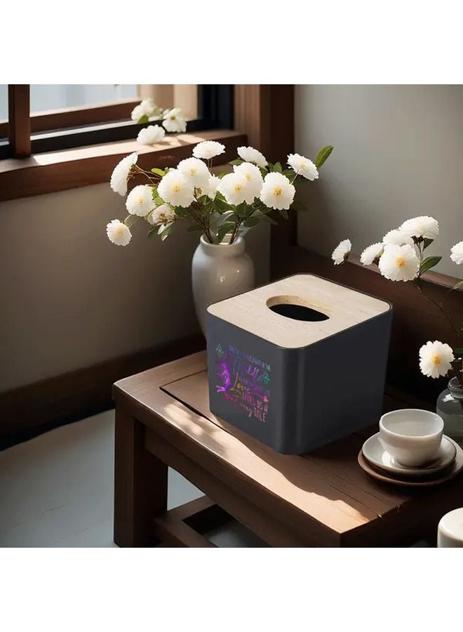 Black Tissue Box With Bamboo Lid Modern Square Holder For Bathroom And Office - Image 3