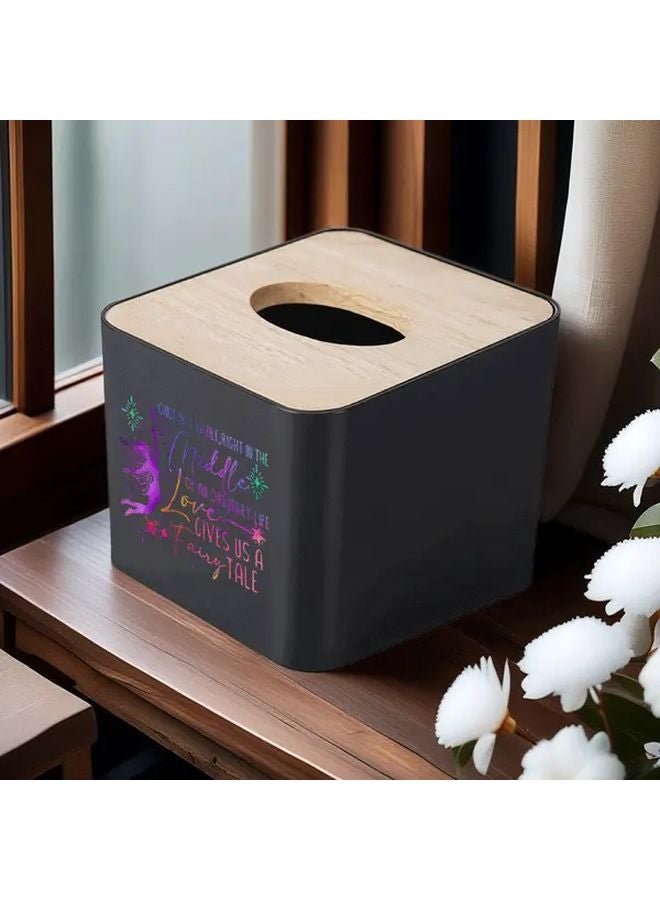 Black Tissue Box With Bamboo Lid Modern Square Holder For Bathroom And Office - Image 1
