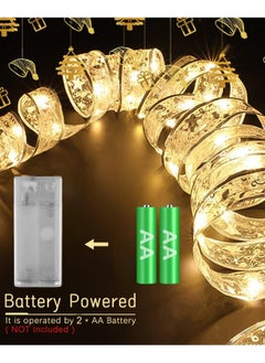 Eworld 10M Christmas Tree Ribbon Lights with 100 LED, Double Layer Copper Wire Ribbon Bows for Holiday Decorations, Battery Powered Gold with Warm White Light for Christmas Tree, Garden, and Party Decor  - Image 2