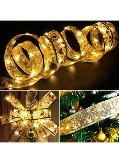Eworld 10M Christmas Tree Ribbon Lights with 100 LED, Double Layer Copper Wire Ribbon Bows for Holiday Decorations, Battery Powered Gold with Warm White Light for Christmas Tree, Garden, and Party Decor  - Image 4