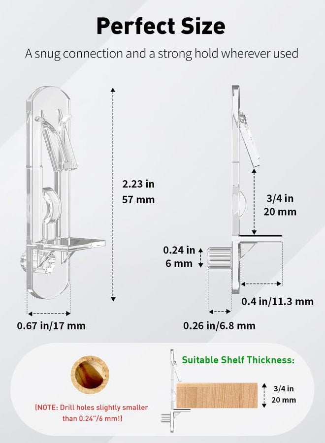 Vibit 28 Pcs Clear Plastic Cabinet Shelf Pegs, 1/4 Inch Self-Locking Shelf Support Pegs Shelf Brackets for 3/4 Inch Thick Shelves, Cabinet Shelf Clips Cabinet Shelf Pins for Wood Shelving - Image 2