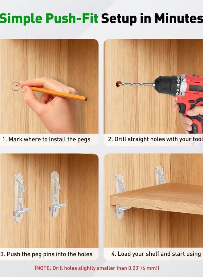 Vibit 28 Pcs Clear Plastic Cabinet Shelf Pegs, 1/4 Inch Self-Locking Shelf Support Pegs Shelf Brackets for 3/4 Inch Thick Shelves, Cabinet Shelf Clips Cabinet Shelf Pins for Wood Shelving - Image 3