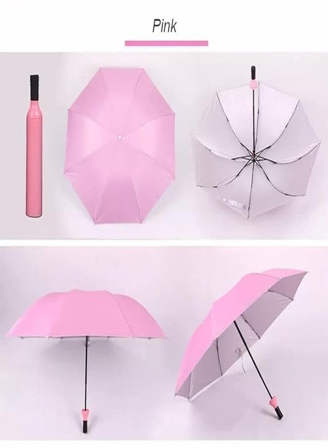 KSBOY Wine Bottle Umbrella Windproof Double Layer Umbrella with Bottle Cover for UV Protection & Rain, For Men, Women, and Kids (PINK) - Image 2