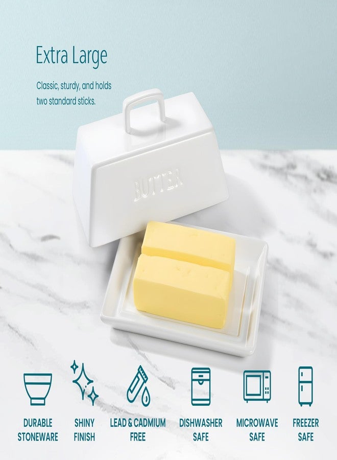 Kook Ceramic Extra Large Butter Dish with Lid, Holds 2 Sticks, Kitchen Countertop Butter Keeper, Serving Tray with Cover (White) - Image 5