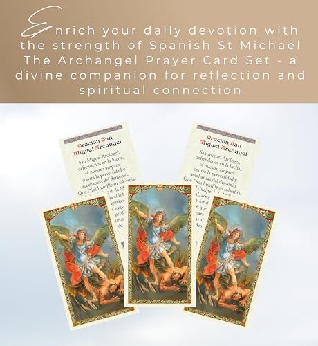 Trendzeen Tarjeta De San Miguel Arcangel - 5 Spanish St Michael The Archangel Prayer Card For Daily Devotion, Reflection - Oracion San Miguel Arcangel, Set of 5 Items - Image 2