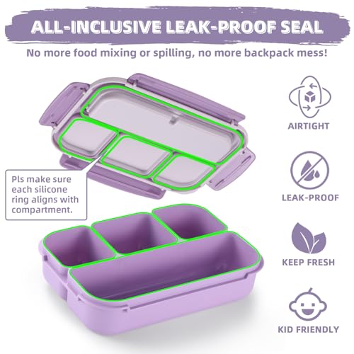 QQKO Bento Box Adult Lunch Box, Lunch Containers for Adults Men Women, Kids Lunch Boxes for School with 4 Compartments, Sauce Container, Utensils and Muffin Cups, Purple - Image 5