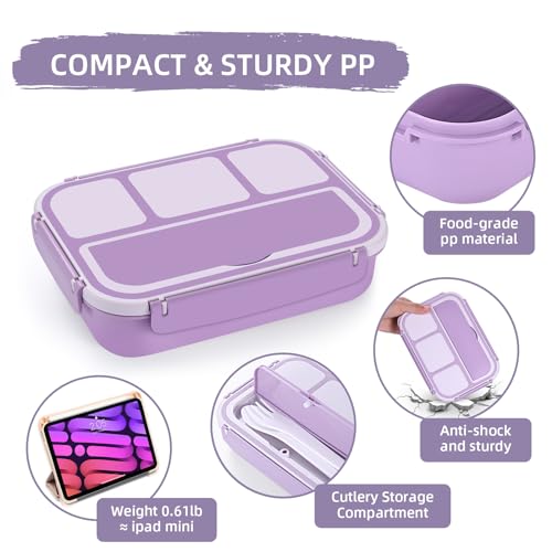 QQKO Bento Box Adult Lunch Box, Lunch Containers for Adults Men Women, Kids Lunch Boxes for School with 4 Compartments, Sauce Container, Utensils and Muffin Cups, Purple - Image 4