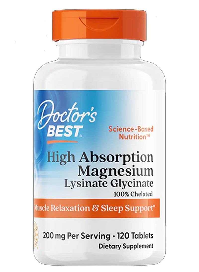 Doctor's BEST High Absorption Magnesium from Magnesium Lysinate Glycinate Chelate, 200 mg, 120 Tablets - Image 1