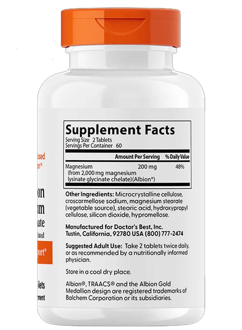 Doctor's BEST High Absorption Magnesium from Magnesium Lysinate Glycinate Chelate, 200 mg, 120 Tablets - Image 3