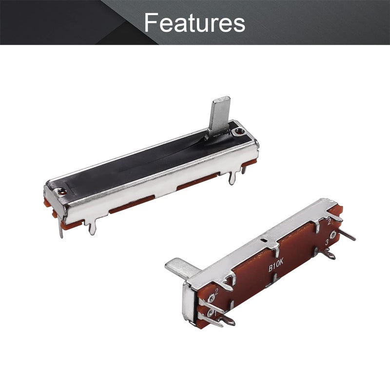 Fielect 5pcs 10K Slide Potentiometer Carbon Film Fader Variable Resistors Mixer 45 x 9mm B10K 3Pins Ohm Linear Potentiometers for Dimming Tuning - Image 3