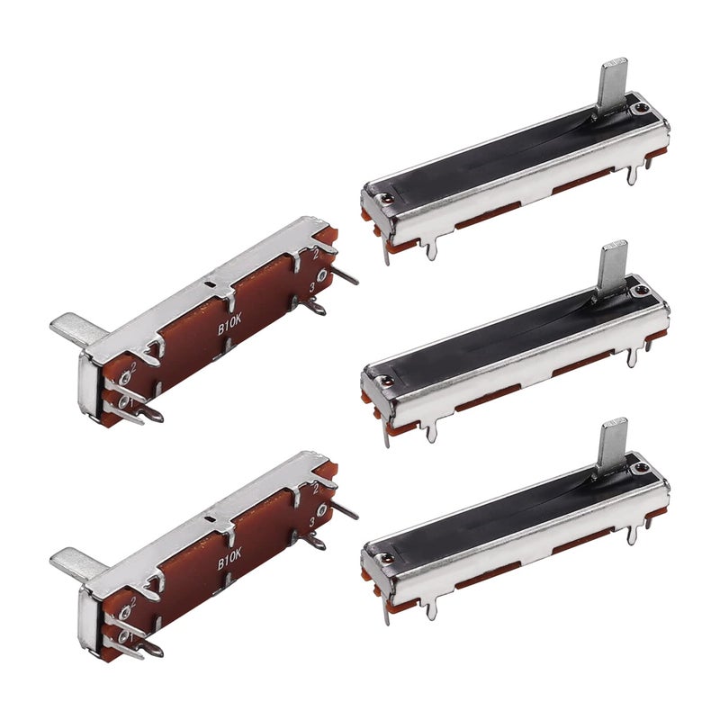 Fielect 5pcs 10K Slide Potentiometer Carbon Film Fader Variable Resistors Mixer 45 x 9mm B10K 3Pins Ohm Linear Potentiometers for Dimming Tuning - Image 1