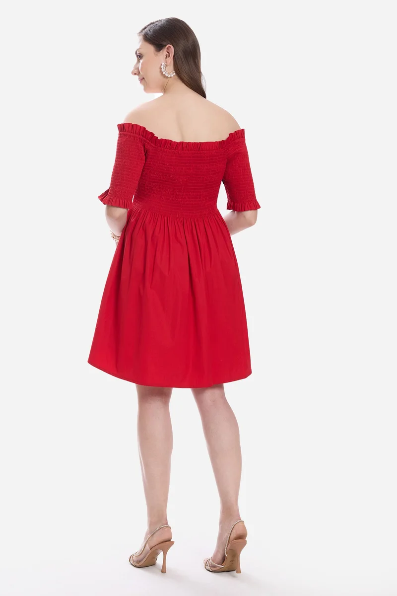 Virgio  Solid Cotton Off-Shoulder Mini Dress for Women for Women | Best Price UAE