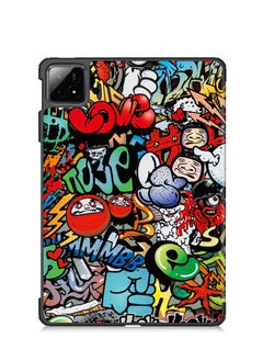 Generic Case For Xiaomi Pad 6S PRO 12.4" Multi-Viewing Angles All New PU Leather Smart Cover with Auto Sleep Wake Feature Slim Flip Shell Case for Xiaomi Pad 6S PRO (Graffiti)  - Image 5