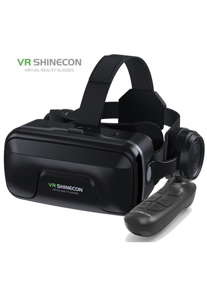 نظارة واقع افتراضي كلاسيكية بلوتوث سماعة رأس VR SHINECON 3D نظارات واقع افتراضي مع جهاز تحكم للتلفزيون والأفلام وألعاب الفيديو متوافقة مع iOS وAndroid لهواتف بشاشة 5.5-7.2 بوصة حماية للعين ناعمة ومريحة مسافة قابلة للتعديل شاشة عملاقة IMAX/عدسات بصرية/تجوال بانورامي/ألعاب غامرة