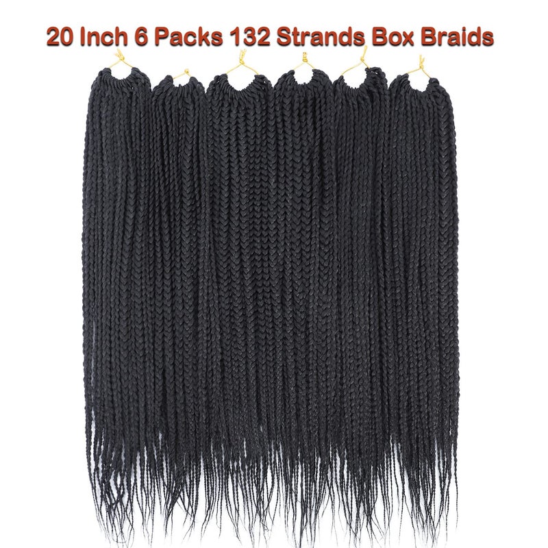 Chicmoi Box Braid Crochet Hair 20 Inch Crochet Box Braids Pre Looped Crochet Braids for Black Women Soft Medium Size Braided Hair Extension 1B Black Color 6 Packs Chicmoi (1B, 20 inch box braids 6 Packs) - Image 2