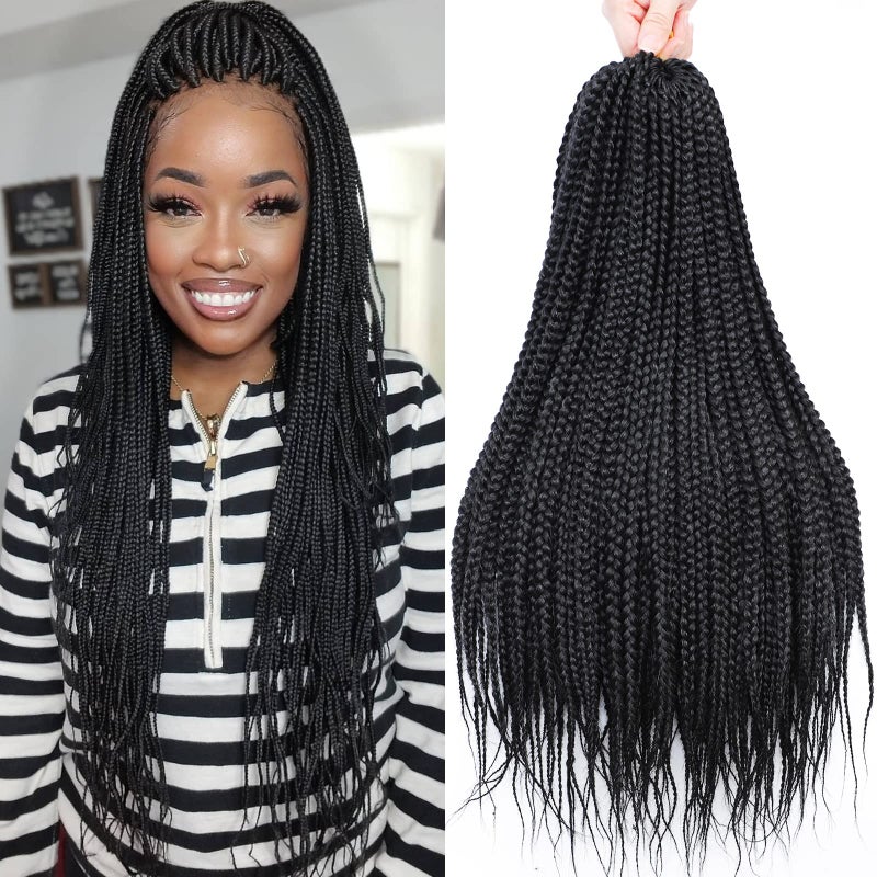 Chicmoi Box Braid Crochet Hair 20 Inch Crochet Box Braids Pre Looped Crochet Braids for Black Women Soft Medium Size Braided Hair Extension 1B Black Color 6 Packs Chicmoi (1B, 20 inch box braids 6 Packs) - Image 1