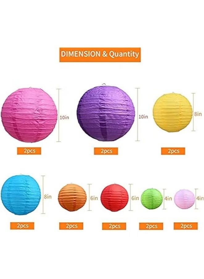 OMEVE 16-Piece Colorful Paper Lanterns Set, Decorative Round Foldable Lanterns for Ramadan, Wedding, Bridal Shower, Home Decor, Party (Sizes: 4, 6, 8, 10 Inch) - Image 2